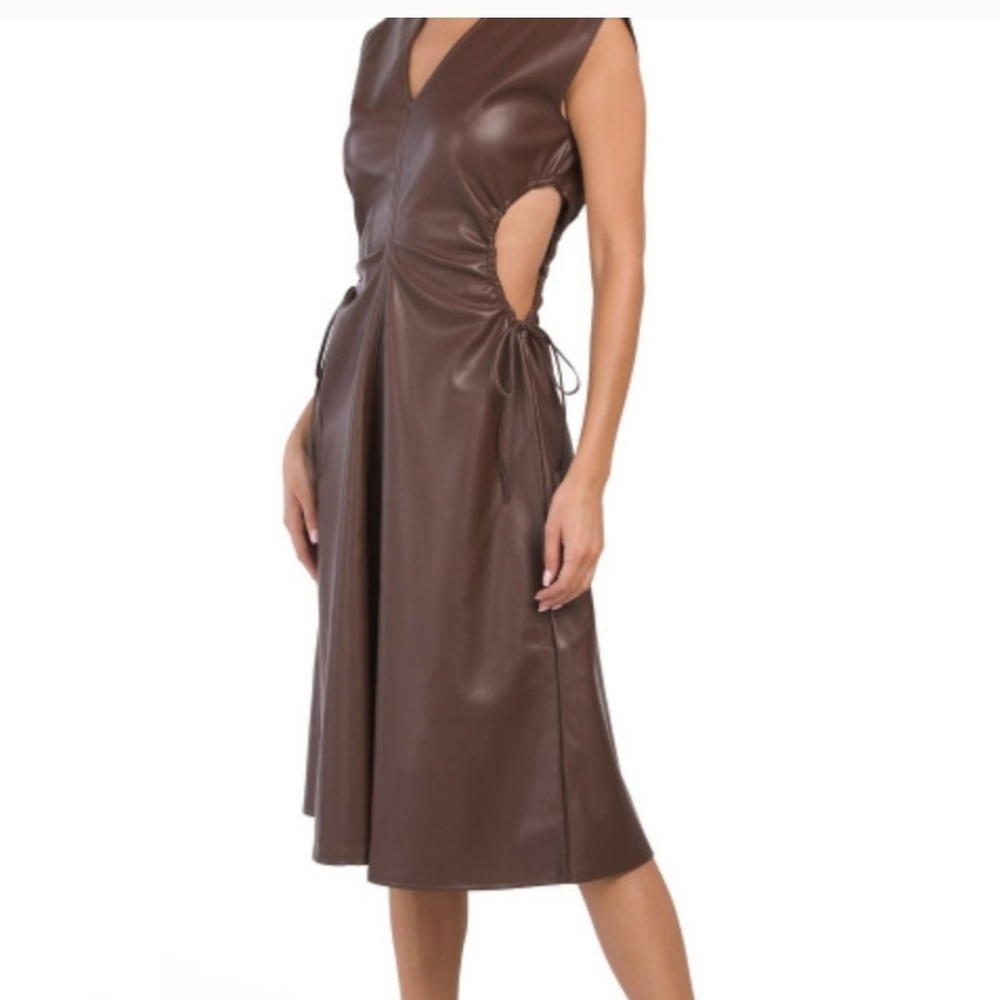 7 For All Mankind Brown Faux Leather Cut Out Dress. Size Large.